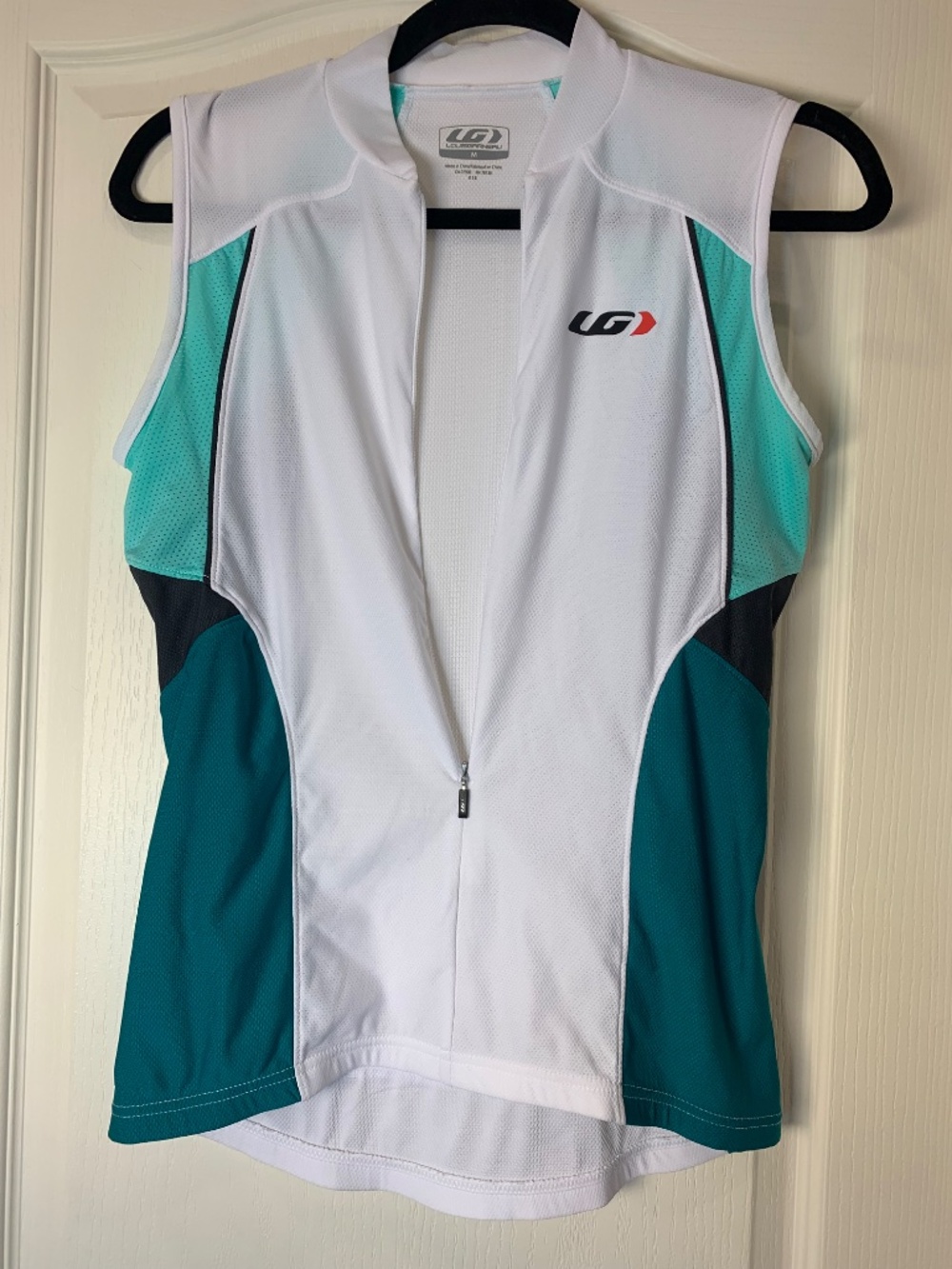 Louis Garneau Cycling Jersey Sleeveless White Teal Zip Top Women Medium Athletic